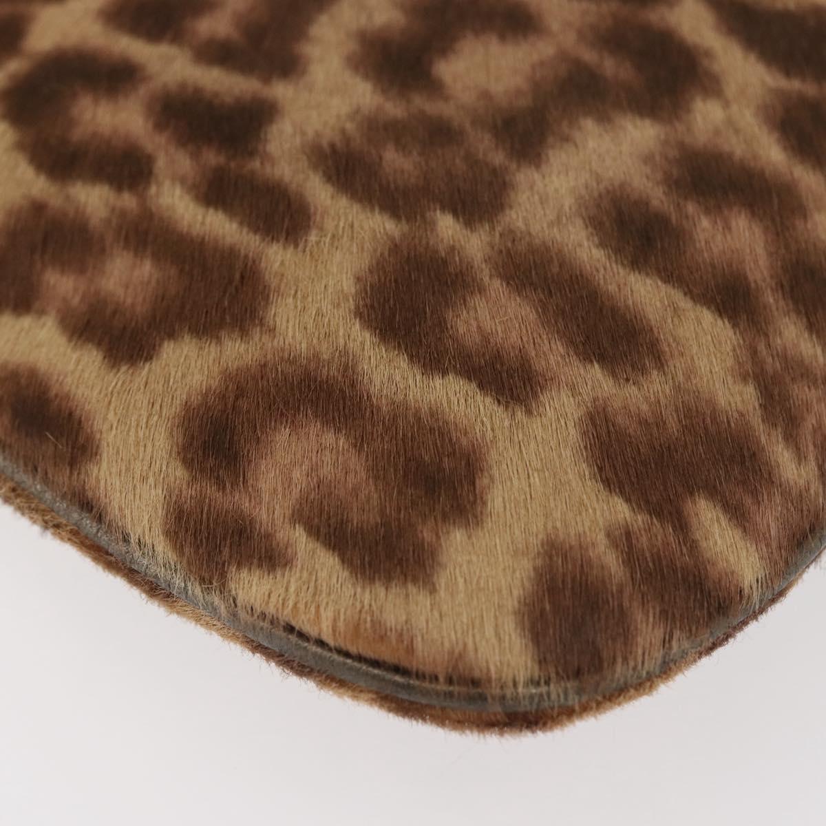 Salvatore Ferragamo Gancini Bag Unborn Calf Skin Brown Gold Auth YKZ1009A