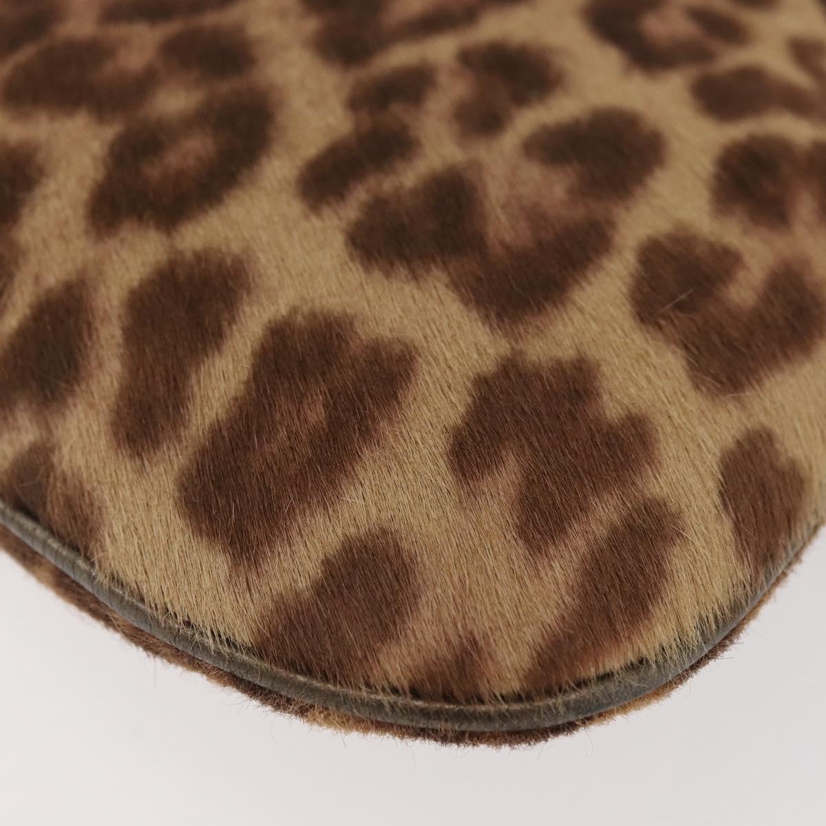 Salvatore Ferragamo Gancini Bag Unborn Calf Skin Brown Gold Auth YKZ1009A