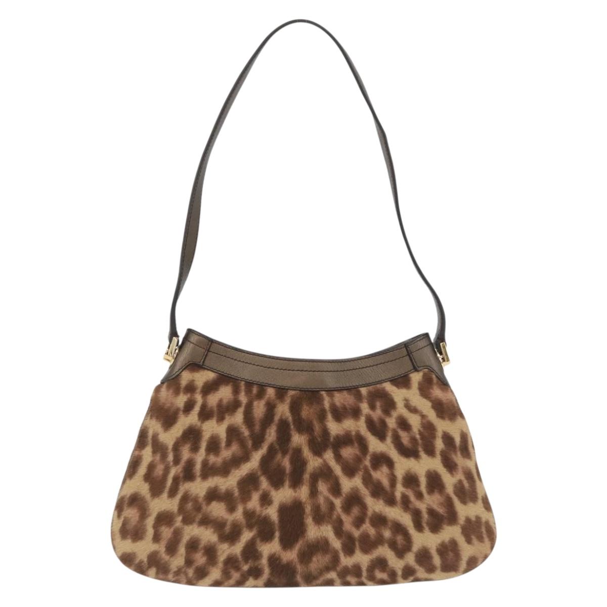 Salvatore Ferragamo Gancini Bag Unborn Calf Skin Brown Gold Auth YKZ1009A