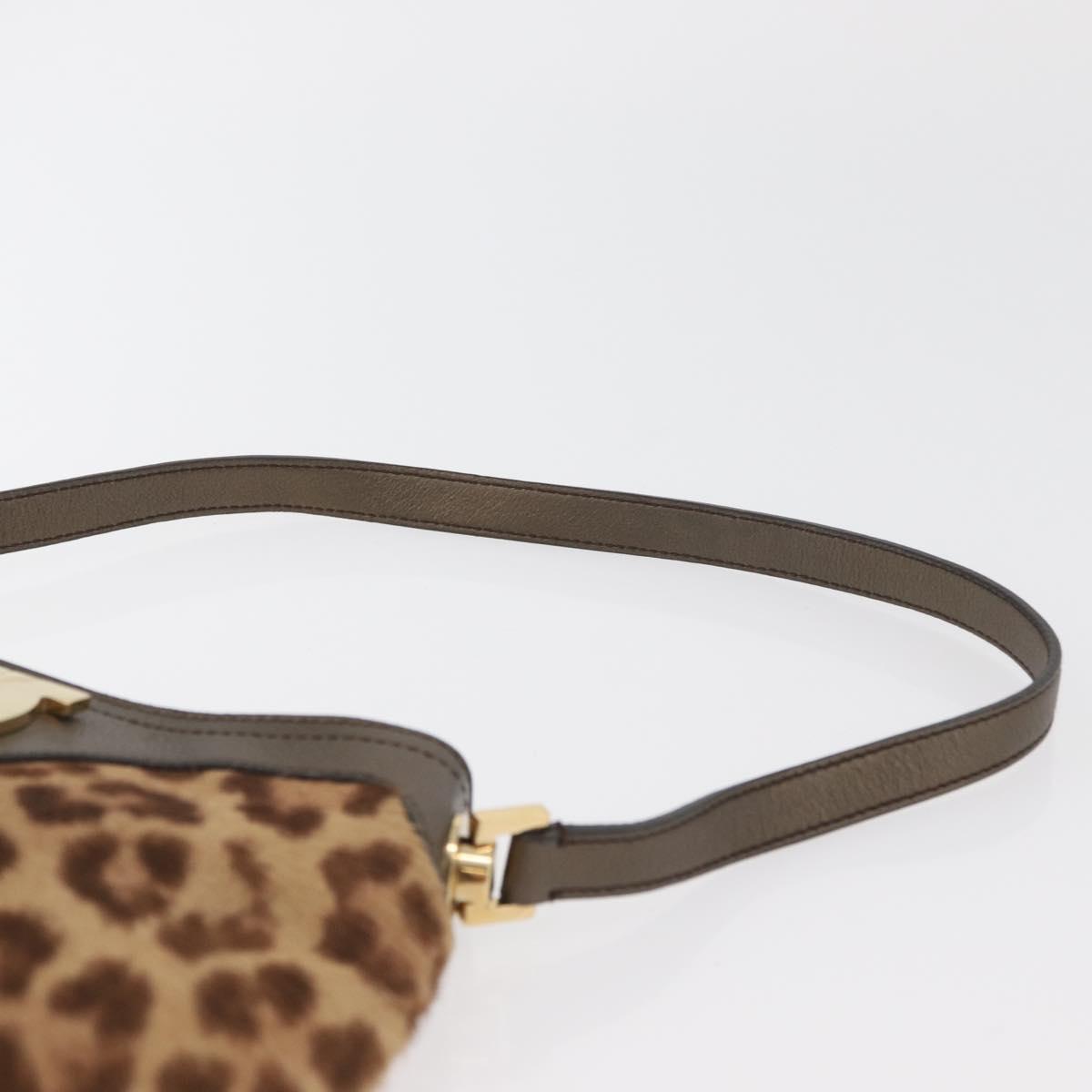Salvatore Ferragamo Gancini Bag Unborn Calf Skin Brown Gold Auth YKZ1009A