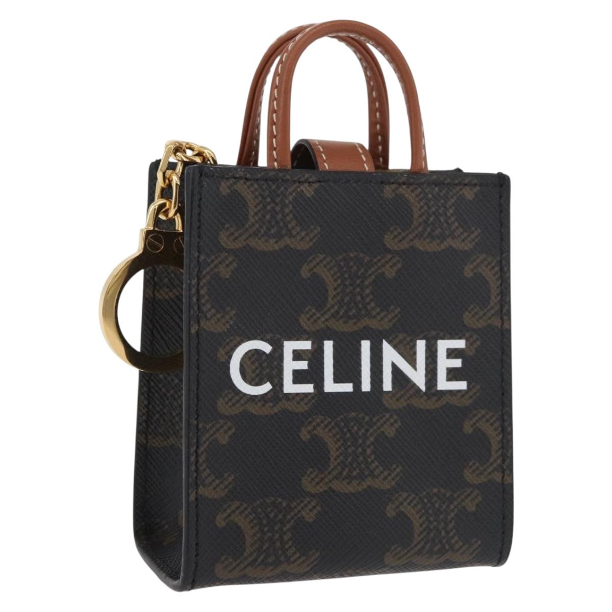 CELINE Triomphe Canvas Micro Vertical Cabas Charm PVC Brown Gold Auth YKZ1019M