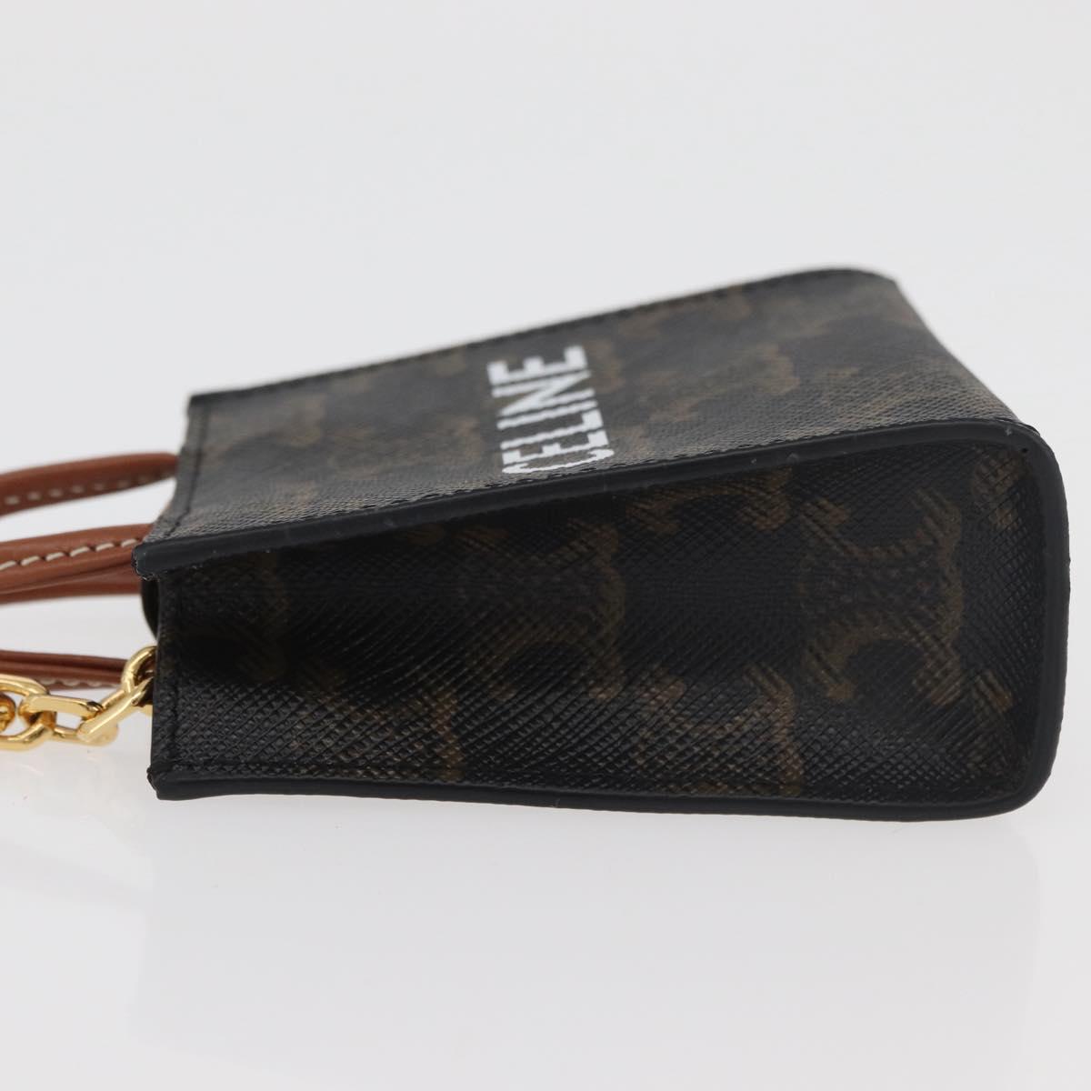 CELINE Triomphe Canvas Micro Vertical Cabas Charm PVC Brown Gold Auth YKZ1019M