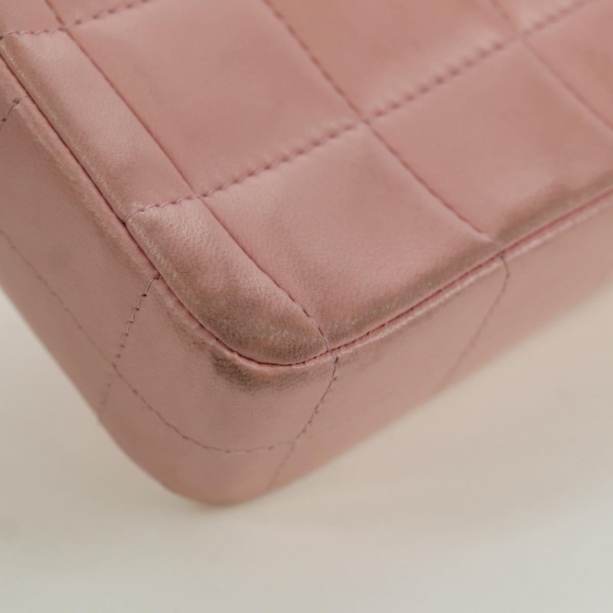CHANEL Choco Bar Chain Shoulder Bag Lamb Skin Pink Gold CC Auth YKZ101SAV