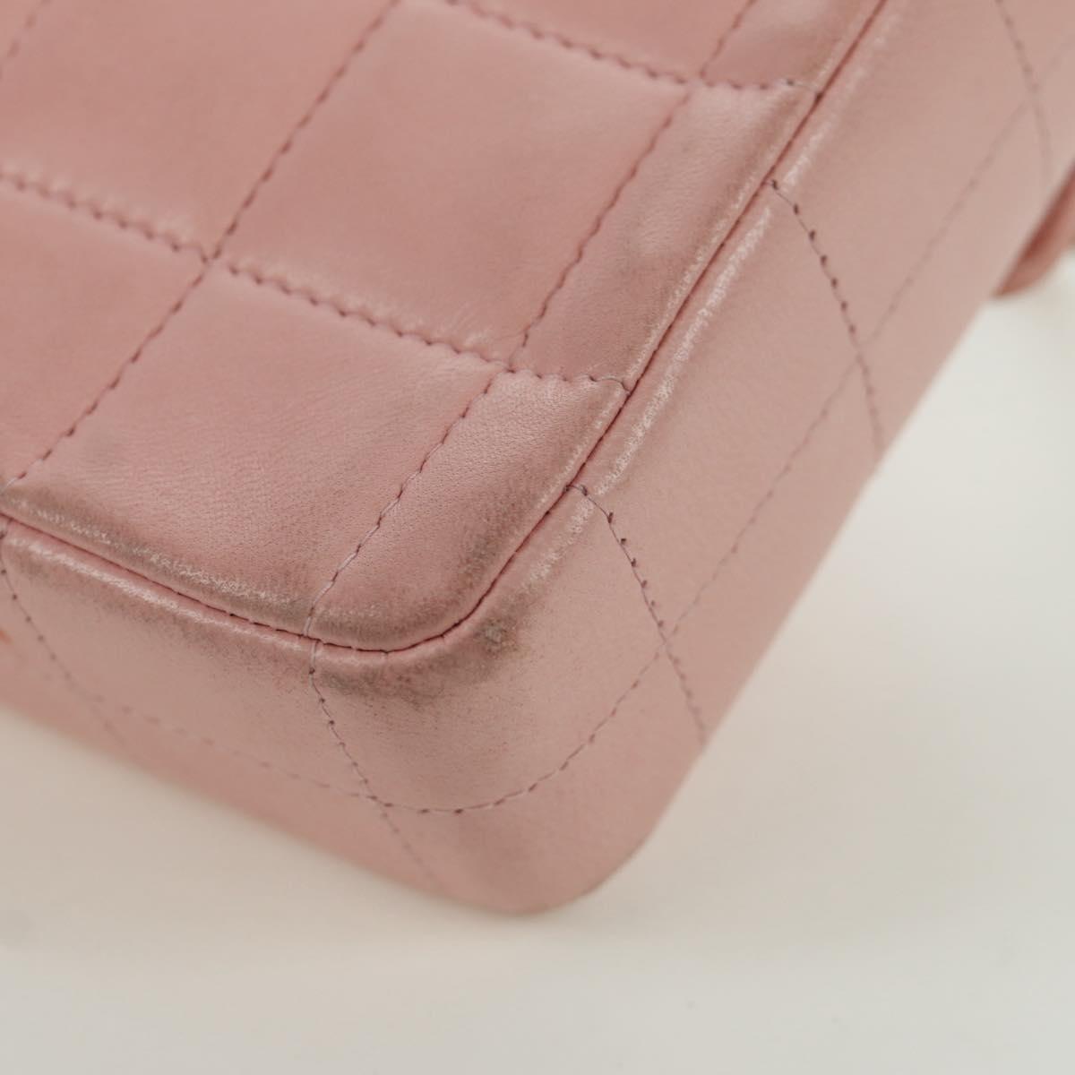 CHANEL Choco Bar Chain Shoulder Bag Lamb Skin Pink Gold CC Auth YKZ101SAV