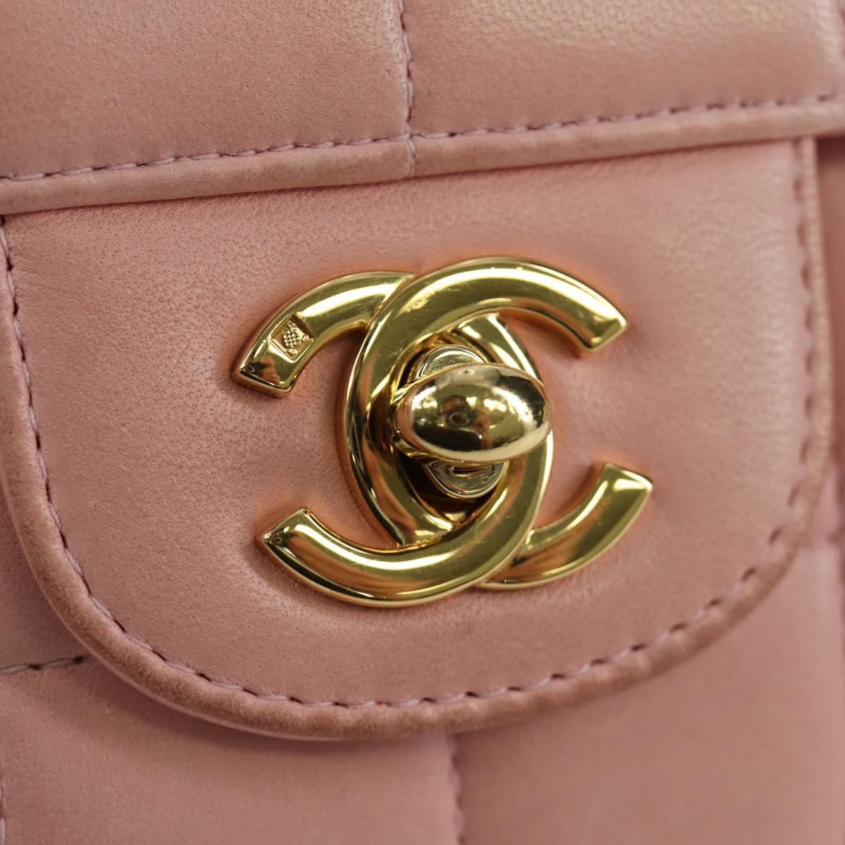 CHANEL Choco Bar Chain Shoulder Bag Lamb Skin Pink Gold CC Auth YKZ101SAV