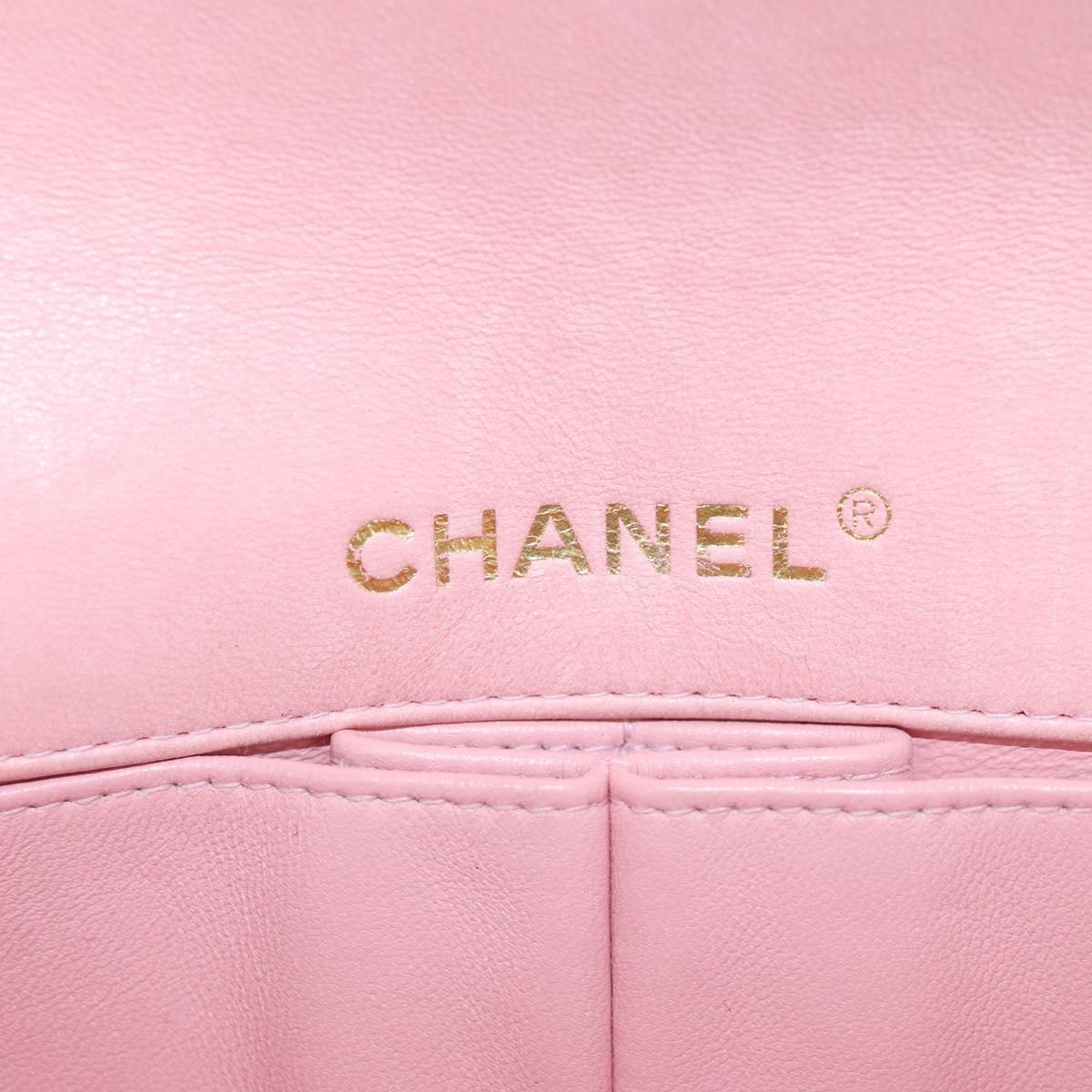 CHANEL Choco Bar Chain Shoulder Bag Lamb Skin Pink Gold CC Auth YKZ101SAV