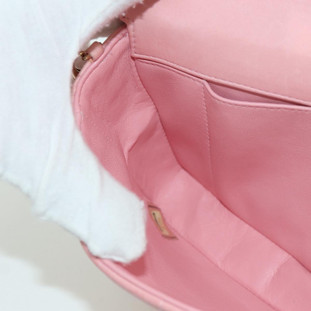 CHANEL Choco Bar Chain Shoulder Bag Lamb Skin Pink Gold CC Auth YKZ101SAV