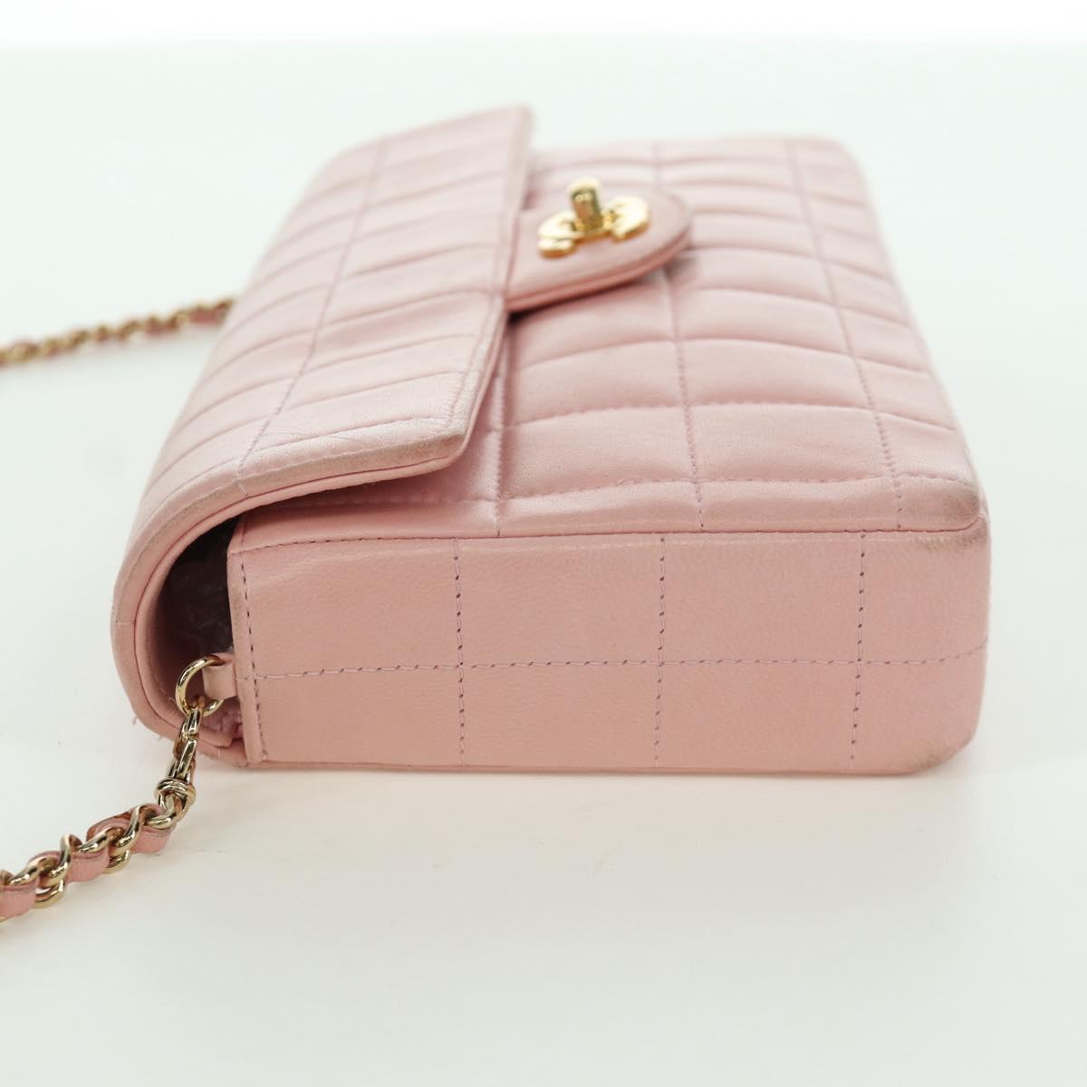 CHANEL Choco Bar Chain Shoulder Bag Lamb Skin Pink Gold CC Auth YKZ101SAV