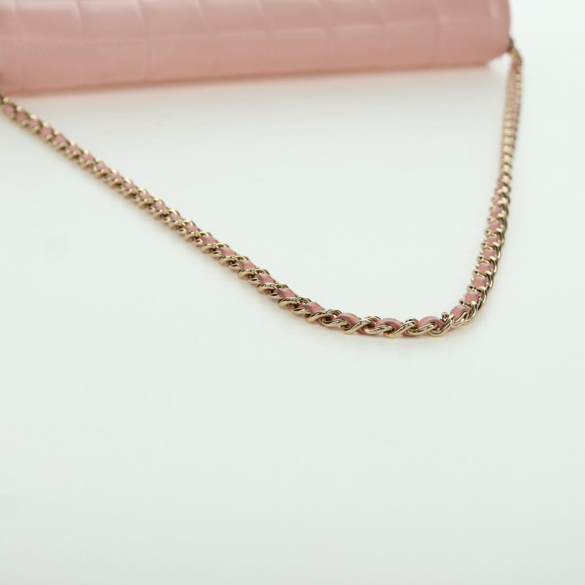 CHANEL Choco Bar Chain Shoulder Bag Lamb Skin Pink Gold CC Auth YKZ101SAV