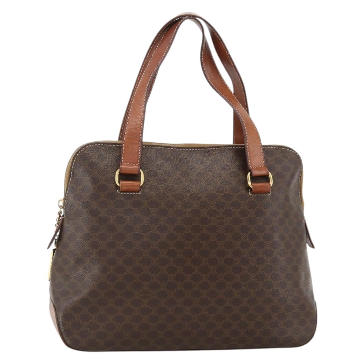 CELINE Macadam Canvas Hand Bag PVC Leather Brown Gold Auth YKZ1026