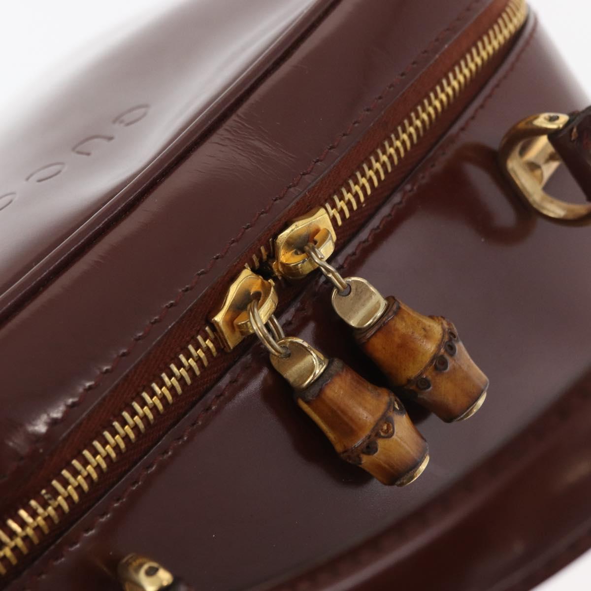 GUCCI Bamboo Hand Bag Patent leather Brown Gold 000 270 0323 Auth YKZ1028