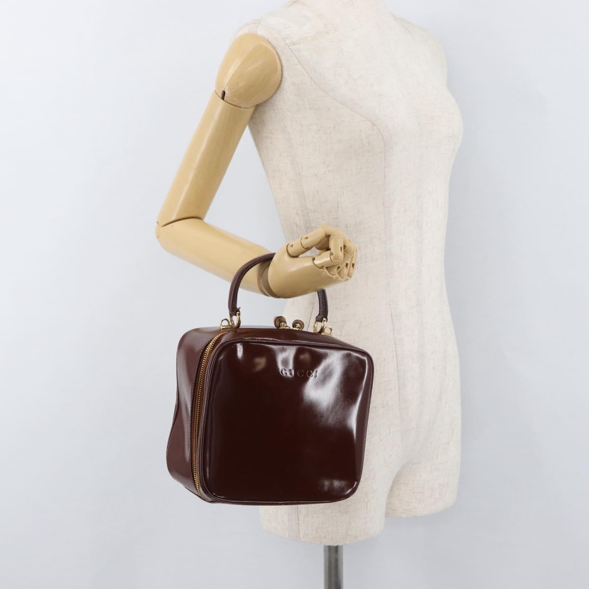 GUCCI Bamboo Hand Bag Patent leather Brown Gold 000 270 0323 Auth YKZ1028