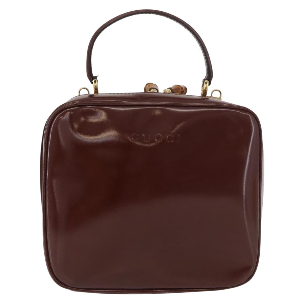 GUCCI Bamboo Hand Bag Patent leather Brown Gold 000 270 0323 Auth YKZ1028