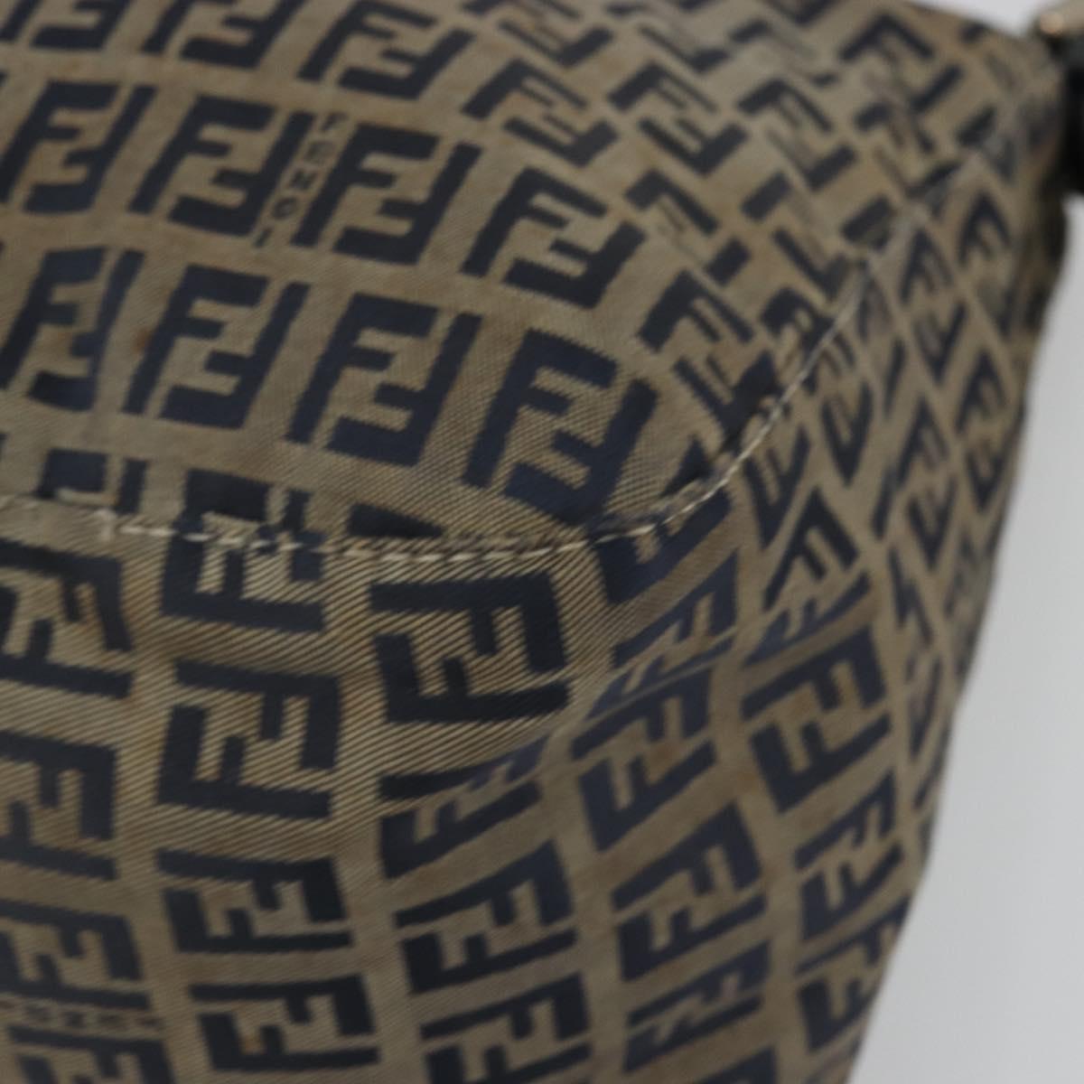 FENDI Zucchino Canvas Mamma Baguette Shoulder Bag Navy Silver Auth YKZ1029A