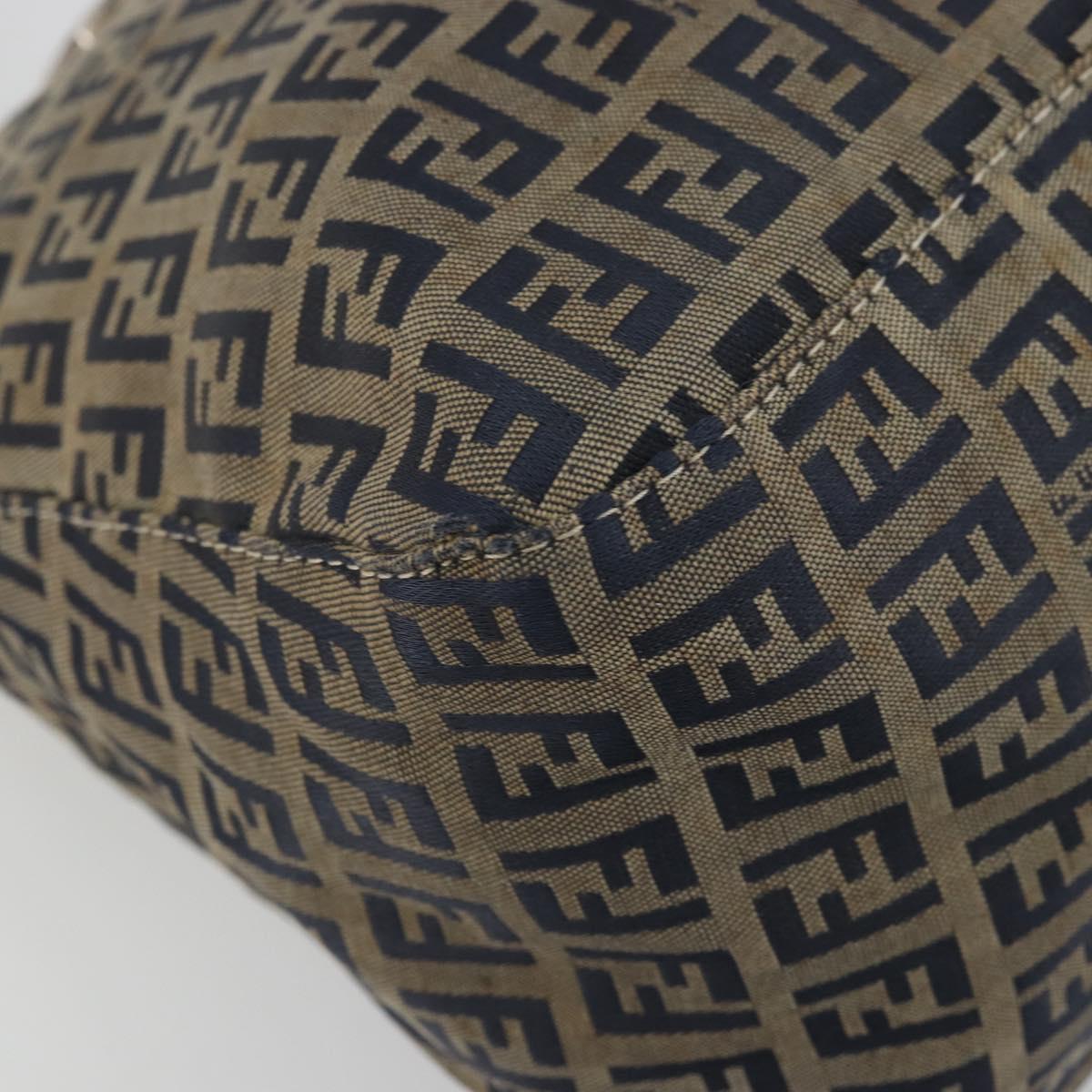 FENDI Zucchino Canvas Mamma Baguette Shoulder Bag Navy Silver Auth YKZ1029A