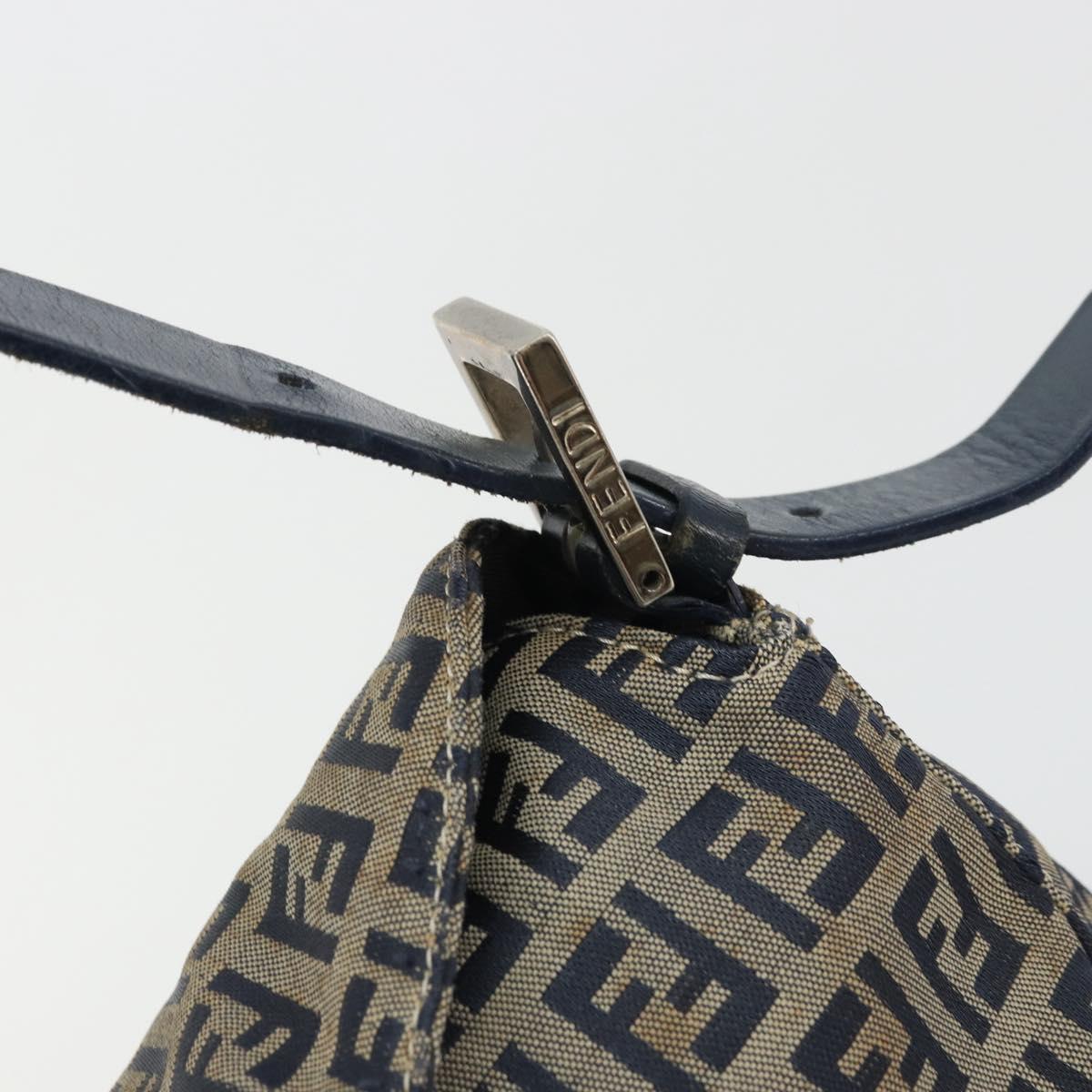 FENDI Zucchino Canvas Mamma Baguette Shoulder Bag Navy Silver Auth YKZ1029A