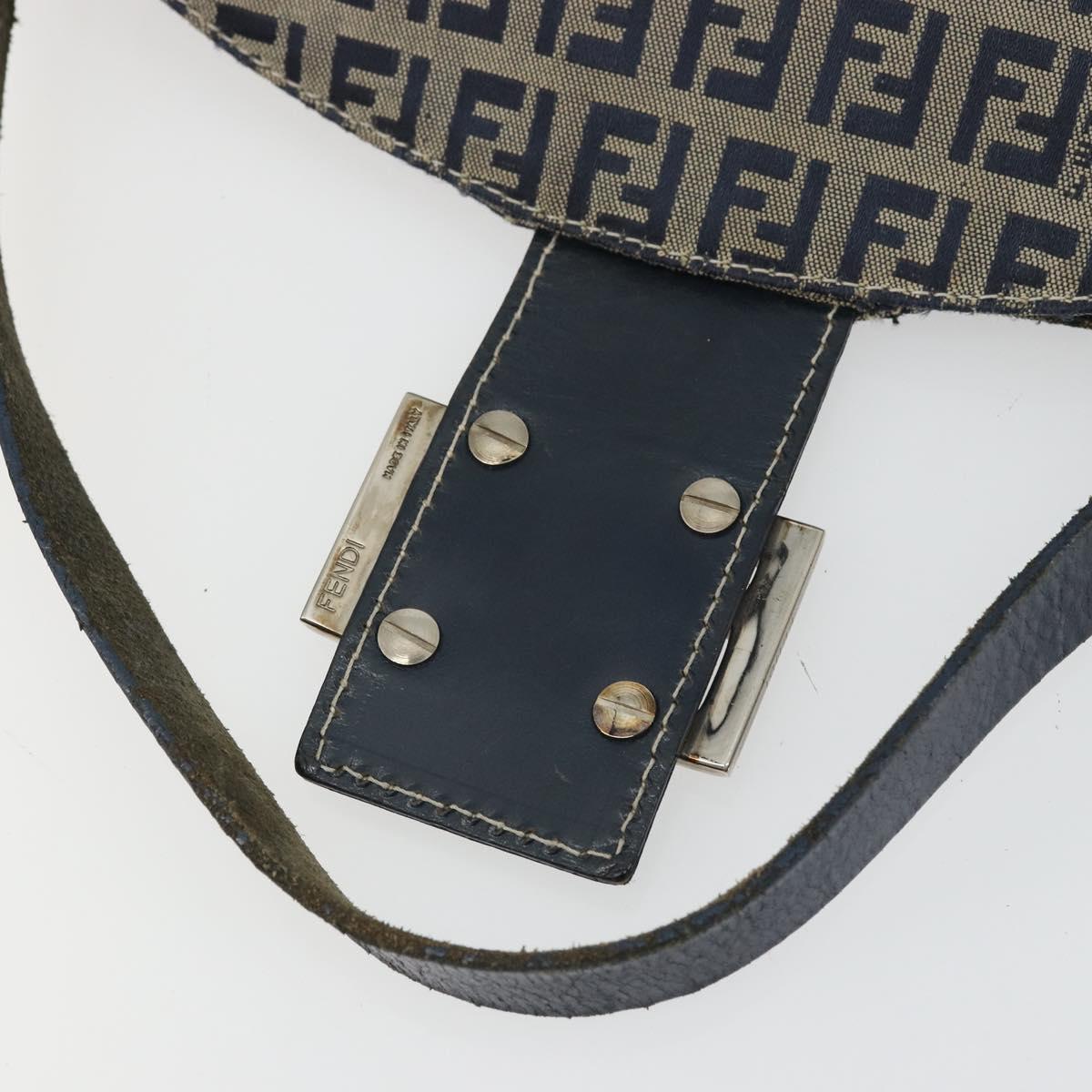 FENDI Zucchino Canvas Mamma Baguette Shoulder Bag Navy Silver Auth YKZ1029A