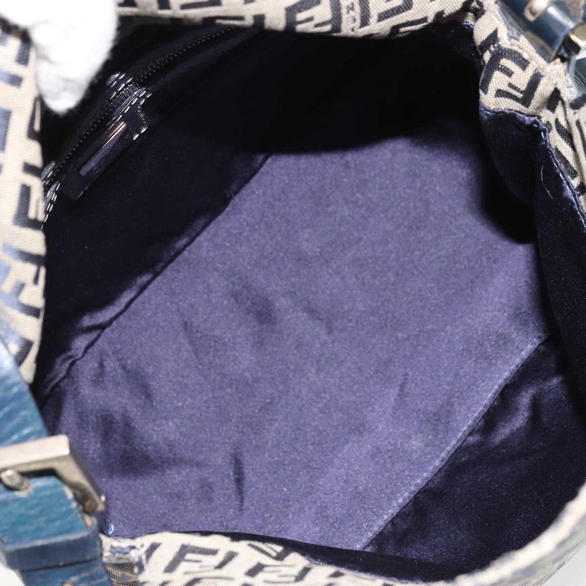 FENDI Zucchino Canvas Mamma Baguette Shoulder Bag Navy Silver Auth YKZ1029A