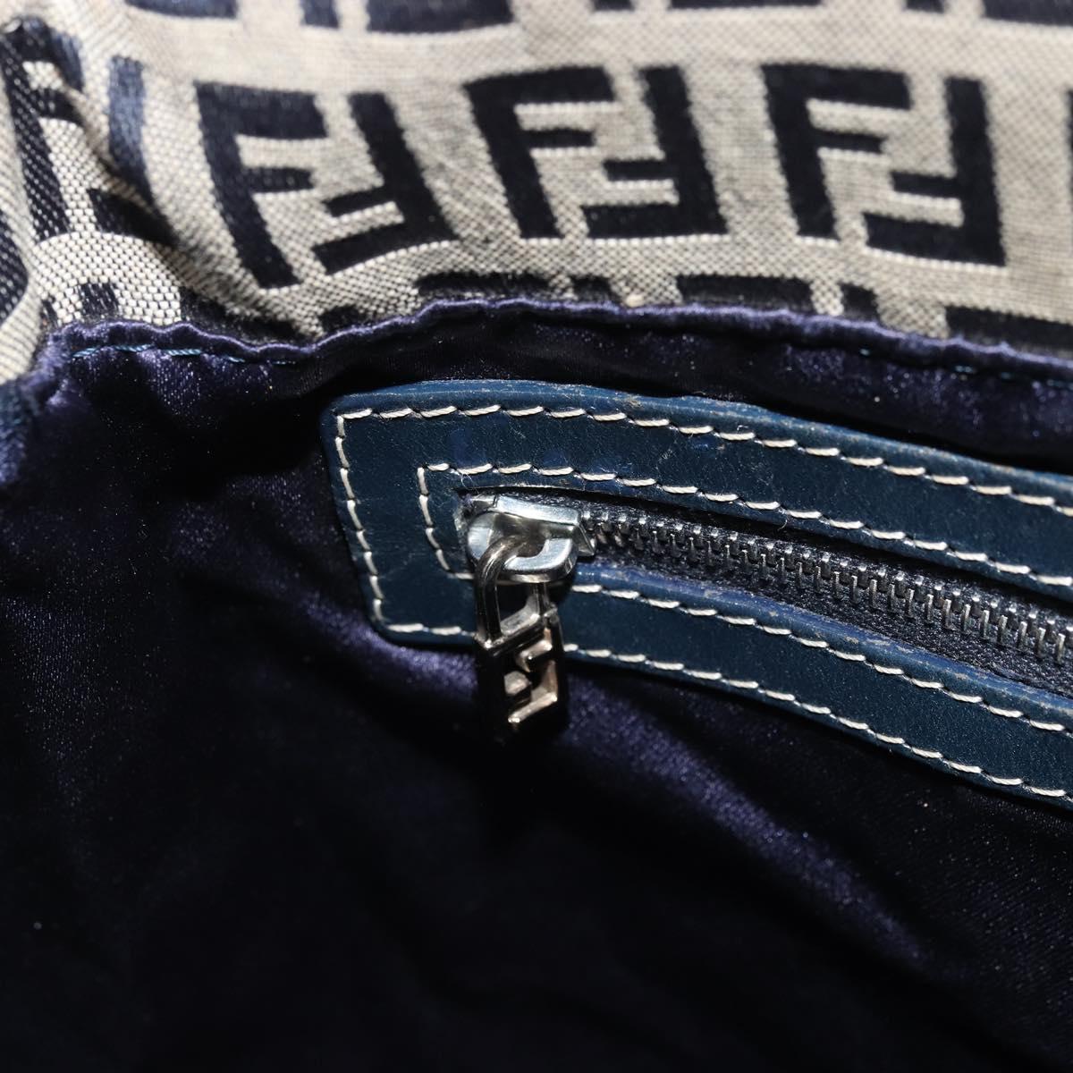 FENDI Zucchino Canvas Mamma Baguette Shoulder Bag Navy Silver Auth YKZ1029A