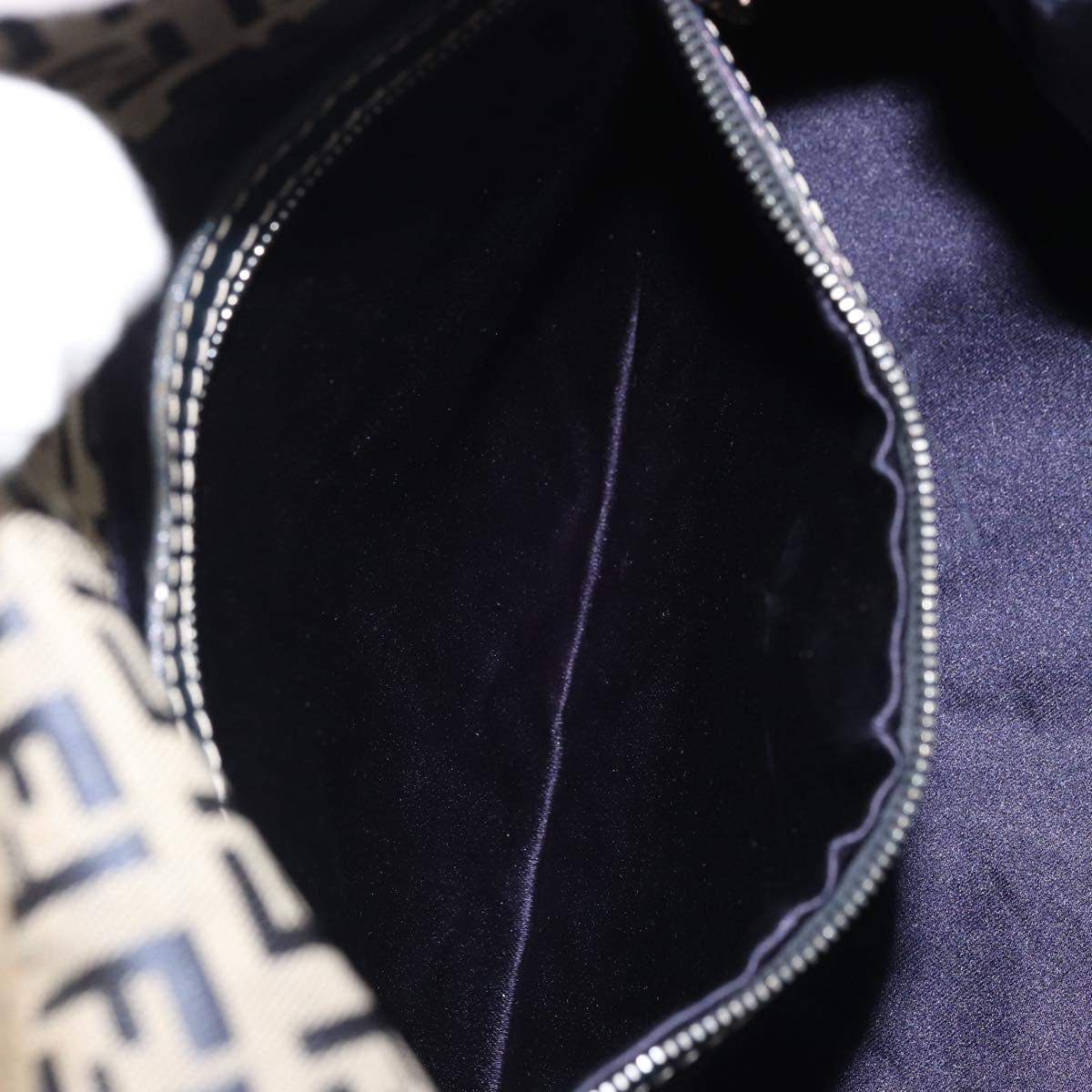 FENDI Zucchino Canvas Mamma Baguette Shoulder Bag Navy Silver Auth YKZ1029A