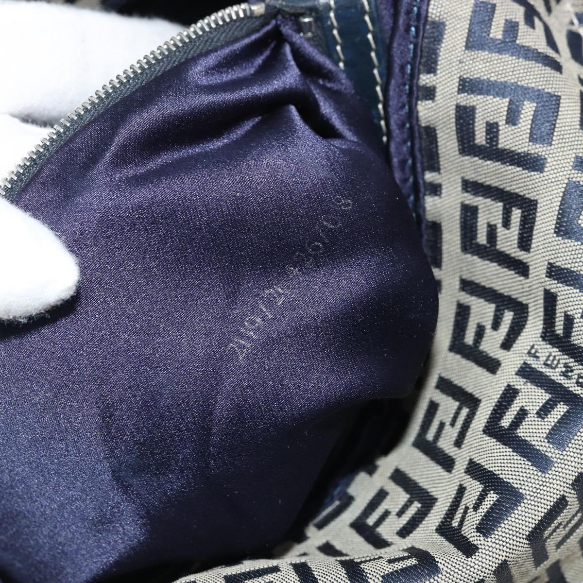 FENDI Zucchino Canvas Mamma Baguette Shoulder Bag Navy Silver Auth YKZ1029A