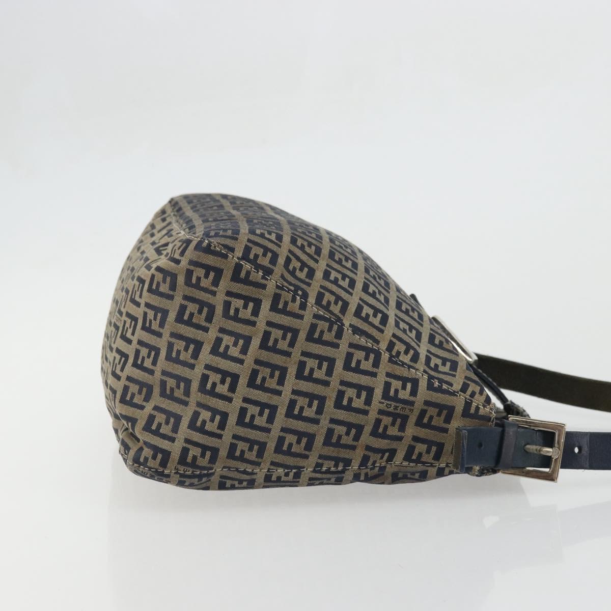 FENDI Zucchino Canvas Mamma Baguette Shoulder Bag Navy Silver Auth YKZ1029A
