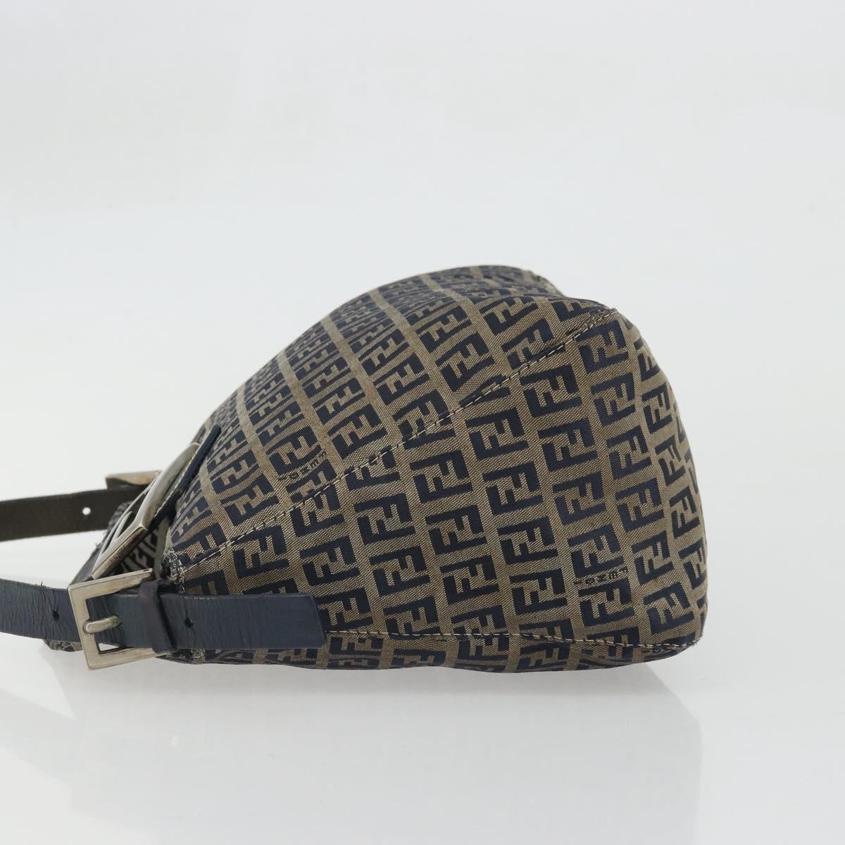 FENDI Zucchino Canvas Mamma Baguette Shoulder Bag Navy Silver Auth YKZ1029A