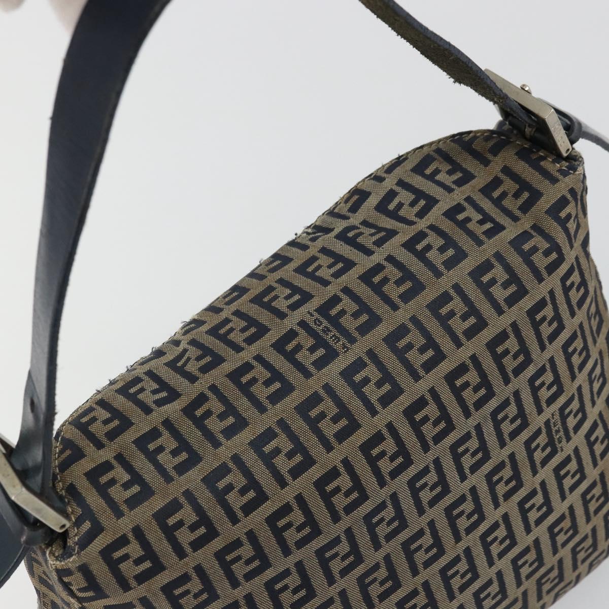 FENDI Zucchino Canvas Mamma Baguette Shoulder Bag Navy Silver Auth YKZ1029A