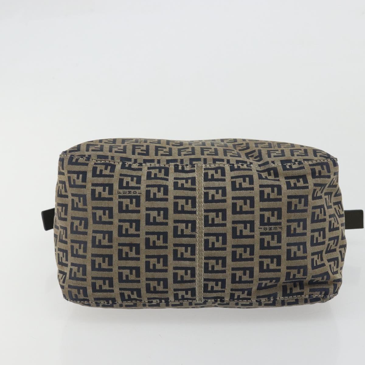 FENDI Zucchino Canvas Mamma Baguette Shoulder Bag Navy Silver Auth YKZ1029A