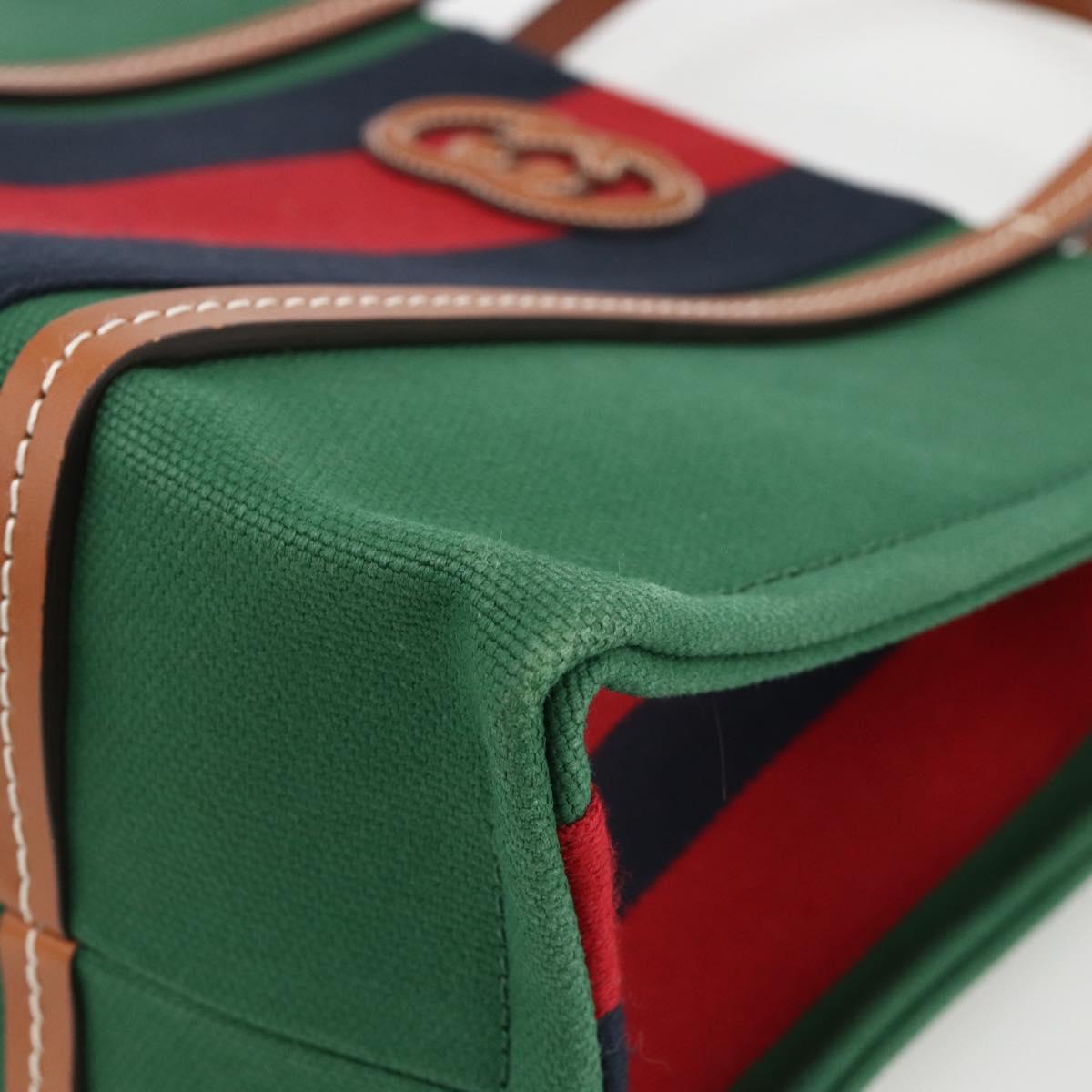 GUCCI Sherry Line Hand Bag Canvas 2way Green Gold Red 727728 Auth YKZ1033M