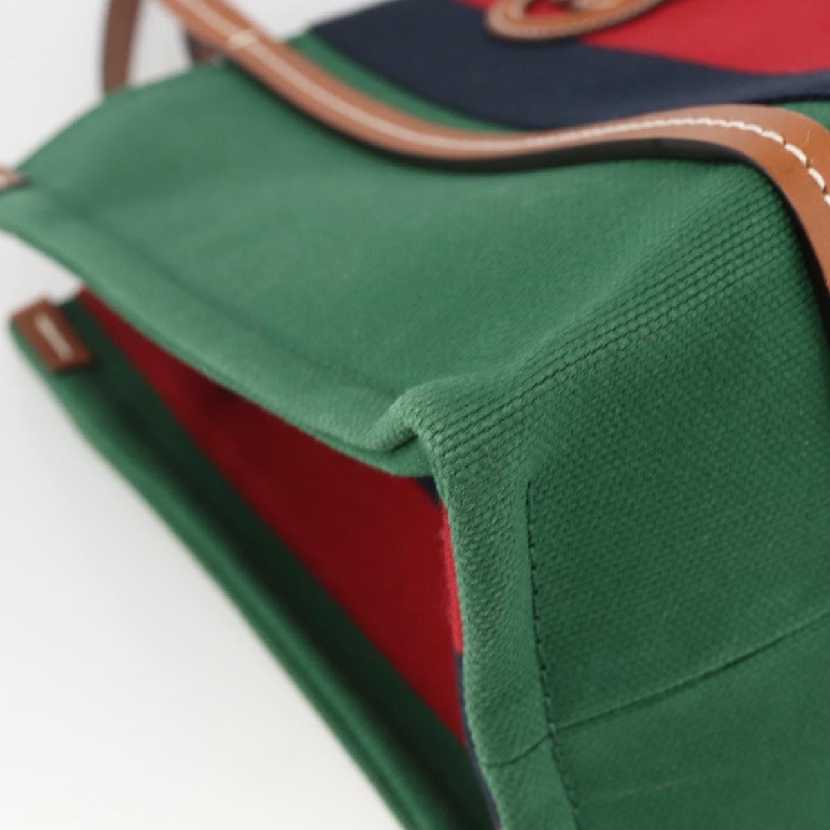 GUCCI Sherry Line Hand Bag Canvas 2way Green Gold Red 727728 Auth YKZ1033M