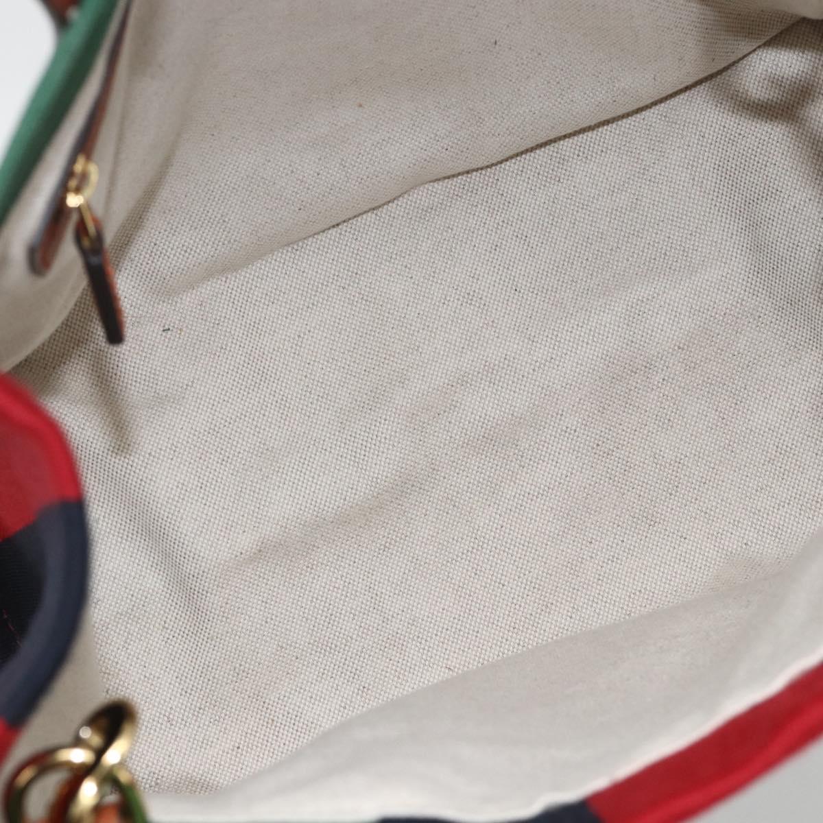 GUCCI Sherry Line Hand Bag Canvas 2way Green Gold Red 727728 Auth YKZ1033M