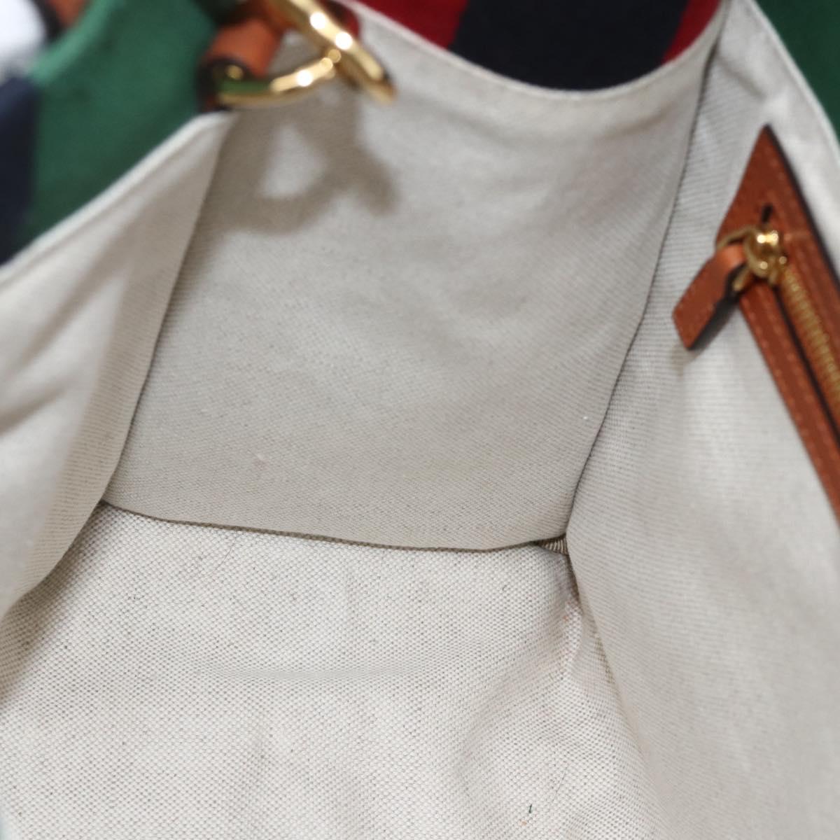 GUCCI Sherry Line Hand Bag Canvas 2way Green Gold Red 727728 Auth YKZ1033M