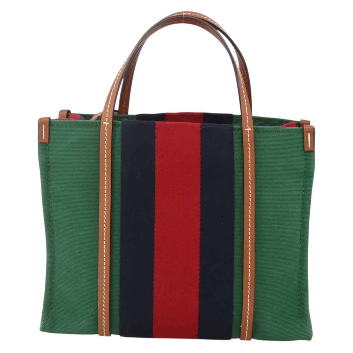 GUCCI Sherry Line Hand Bag Canvas 2way Green Gold Red 727728 Auth YKZ1033M