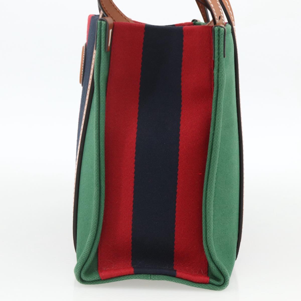 GUCCI Sherry Line Hand Bag Canvas 2way Green Gold Red 727728 Auth YKZ1033M