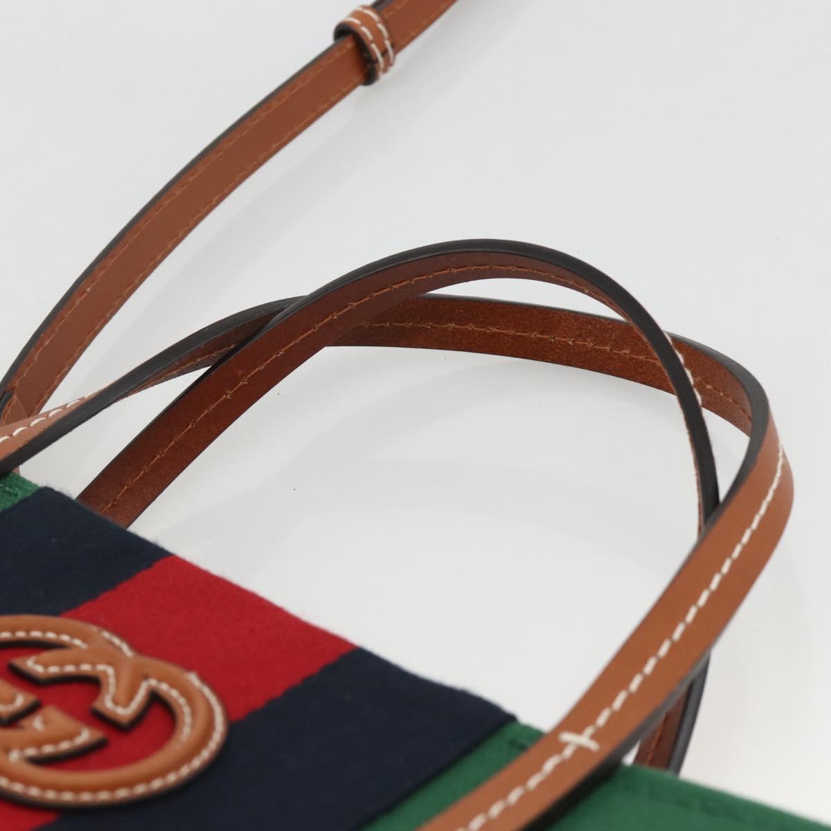 GUCCI Sherry Line Hand Bag Canvas 2way Green Gold Red 727728 Auth YKZ1033M