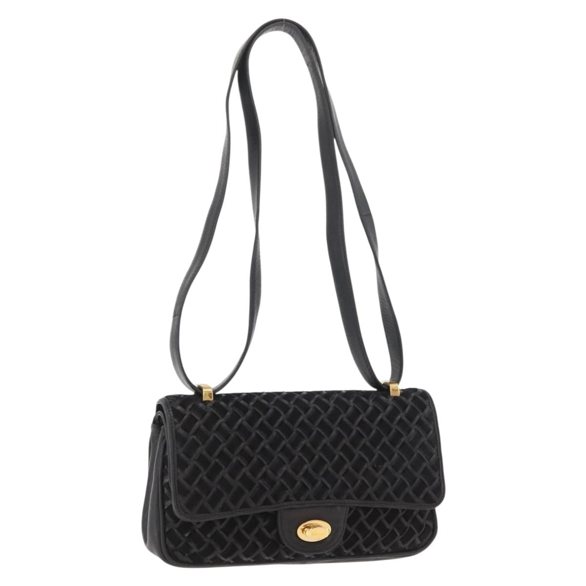 BALLY Shoulder Bag Leather Black Gold Auth YKZ1046