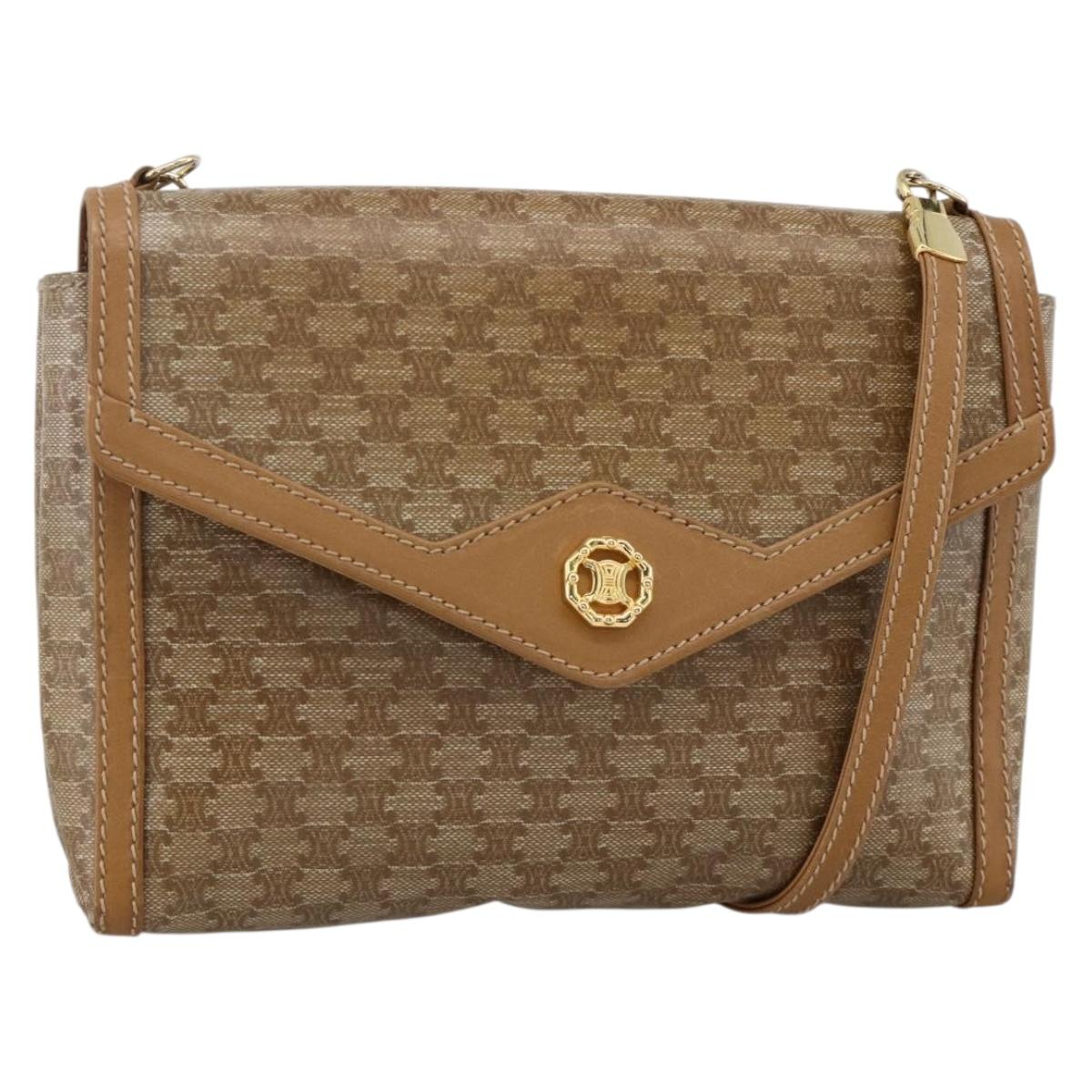 CELINE Macadam Canvas Shoulder Bag PVC Beige Gold Auth YKZ1049A