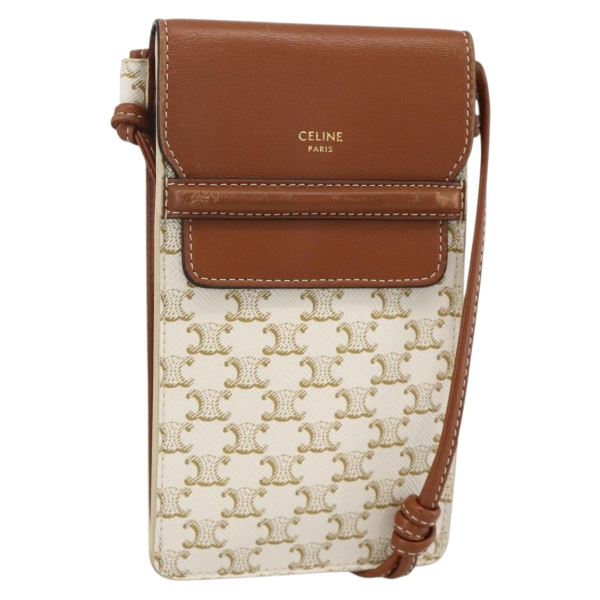CELINE Macadam Canvas Shoulder Pouch Bag PVC Leather White Auth YKZ1061M