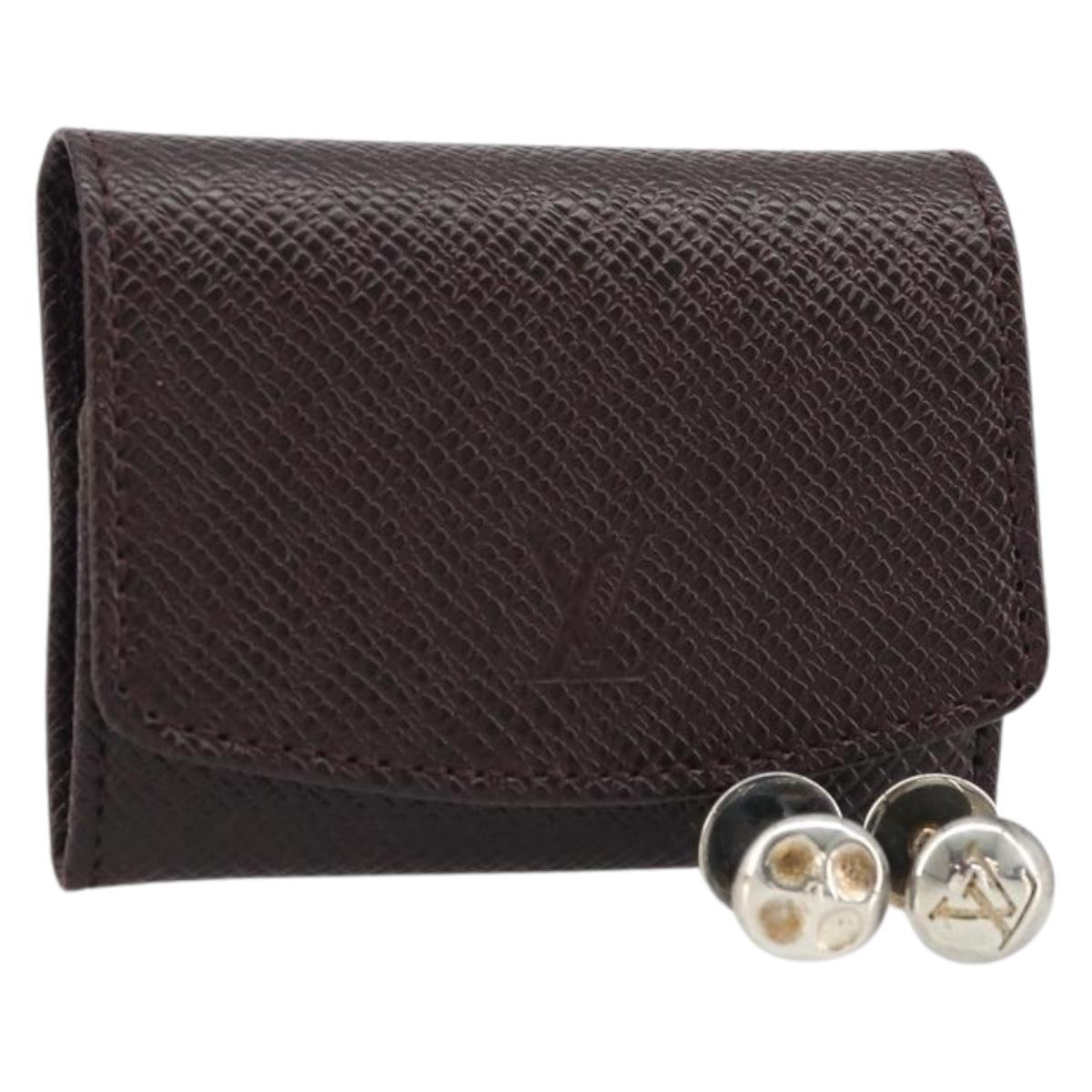 LOUIS VUITTON Taiga Buton De Manchette Cuffs Ag925 Black Silver LV Auth YKZ1063