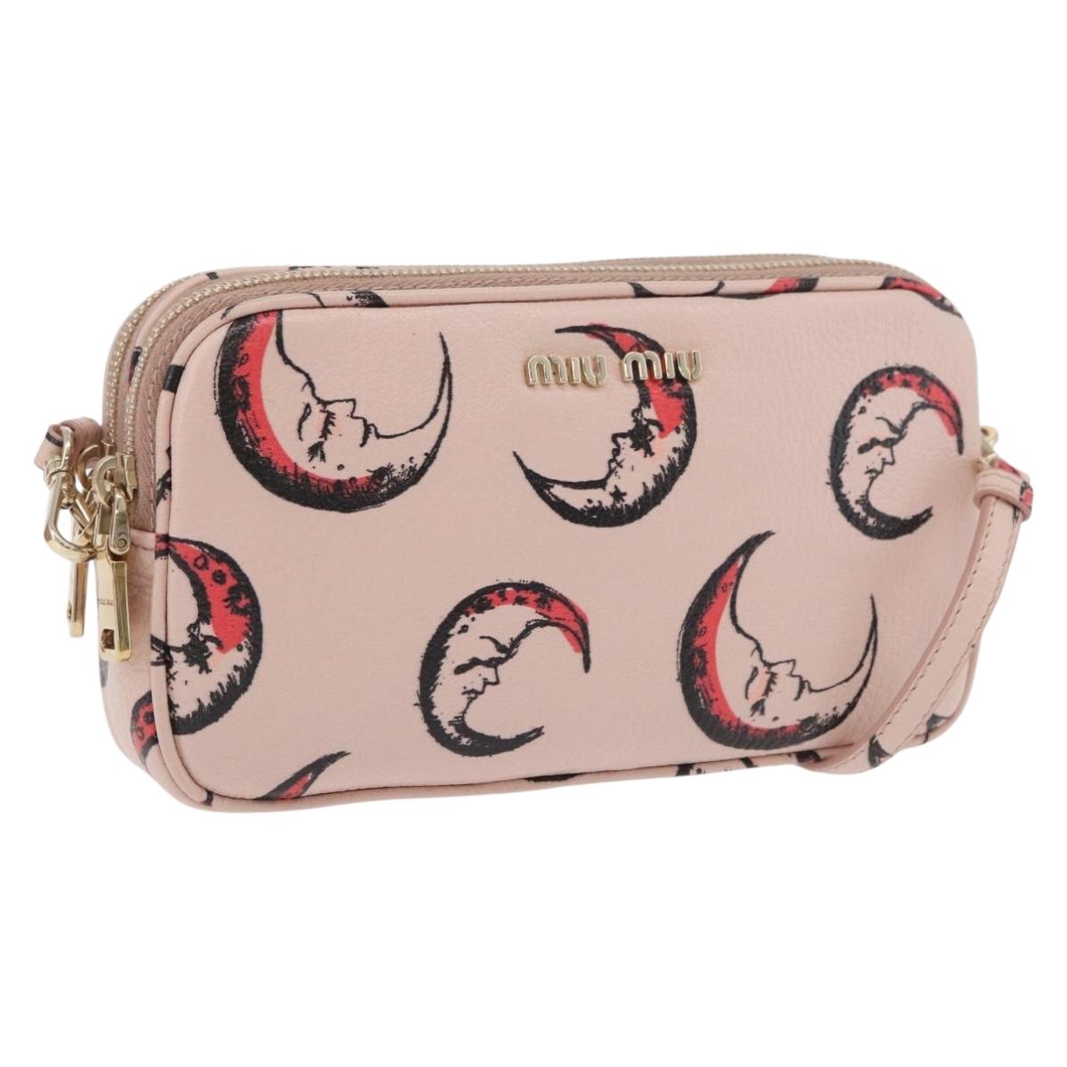 Miu Miu Pouch Shoulder Bag Leather Pink Gold Auth YKZ1066A