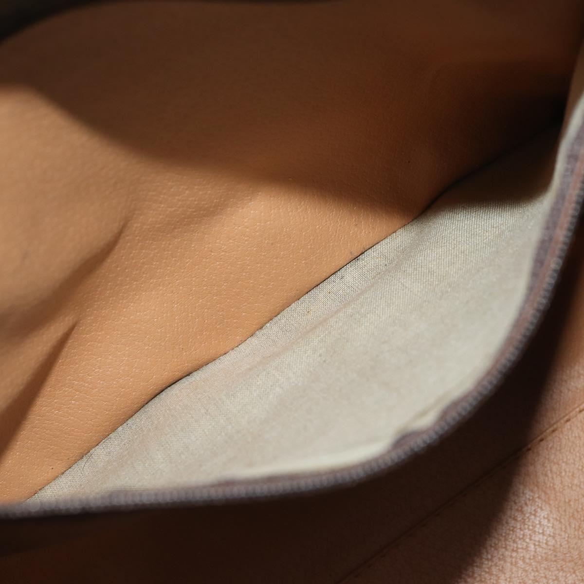 CELINE Macadam Canvas Boston Bag PVC Leather Brown Gold Auth YKZ107