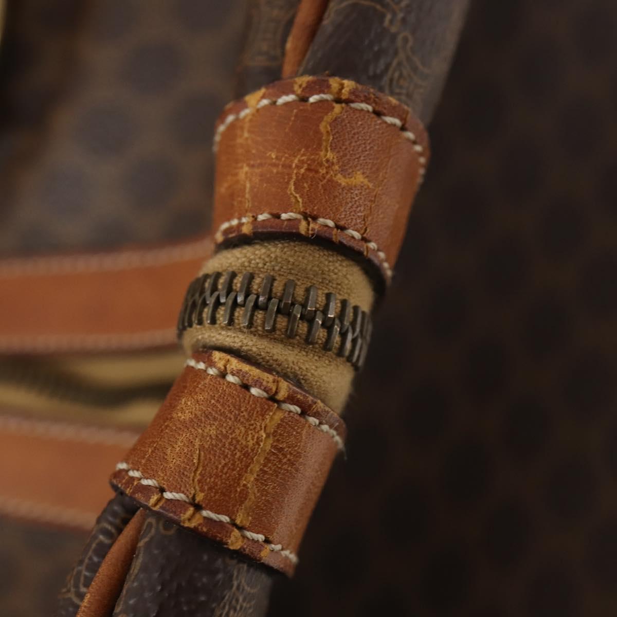 CELINE Macadam Canvas Boston Bag PVC Leather Brown Gold Auth YKZ107