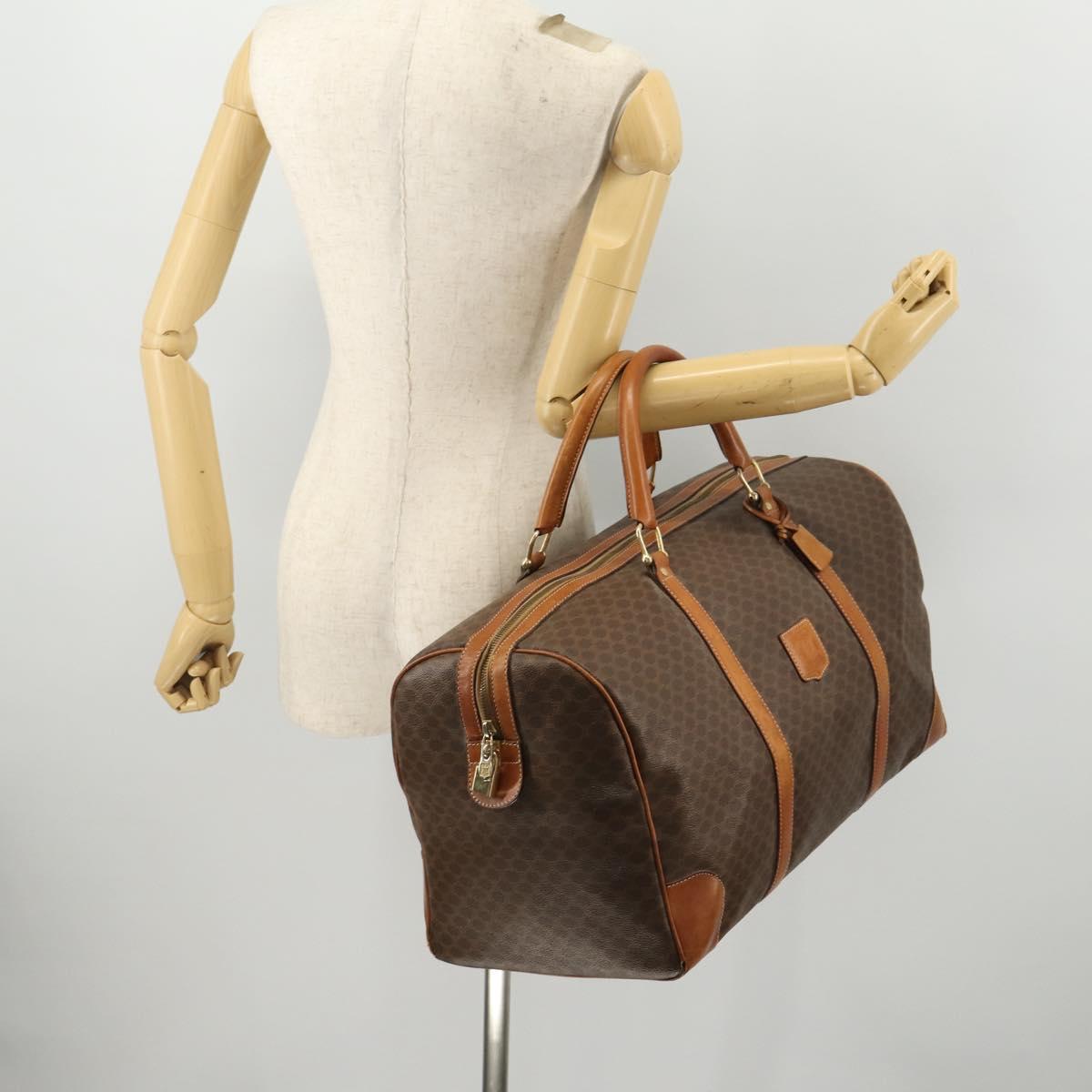 CELINE Macadam Canvas Boston Bag PVC Leather Brown Gold Auth YKZ107