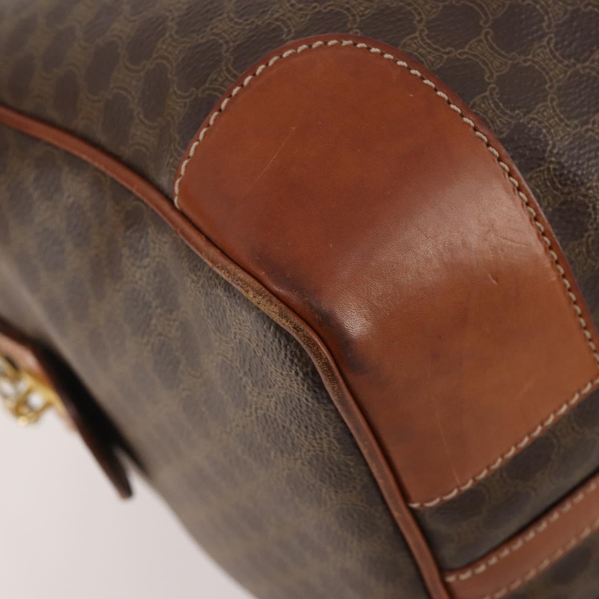 CELINE Macadam Canvas Boston Bag PVC Leather Brown Gold Auth YKZ108