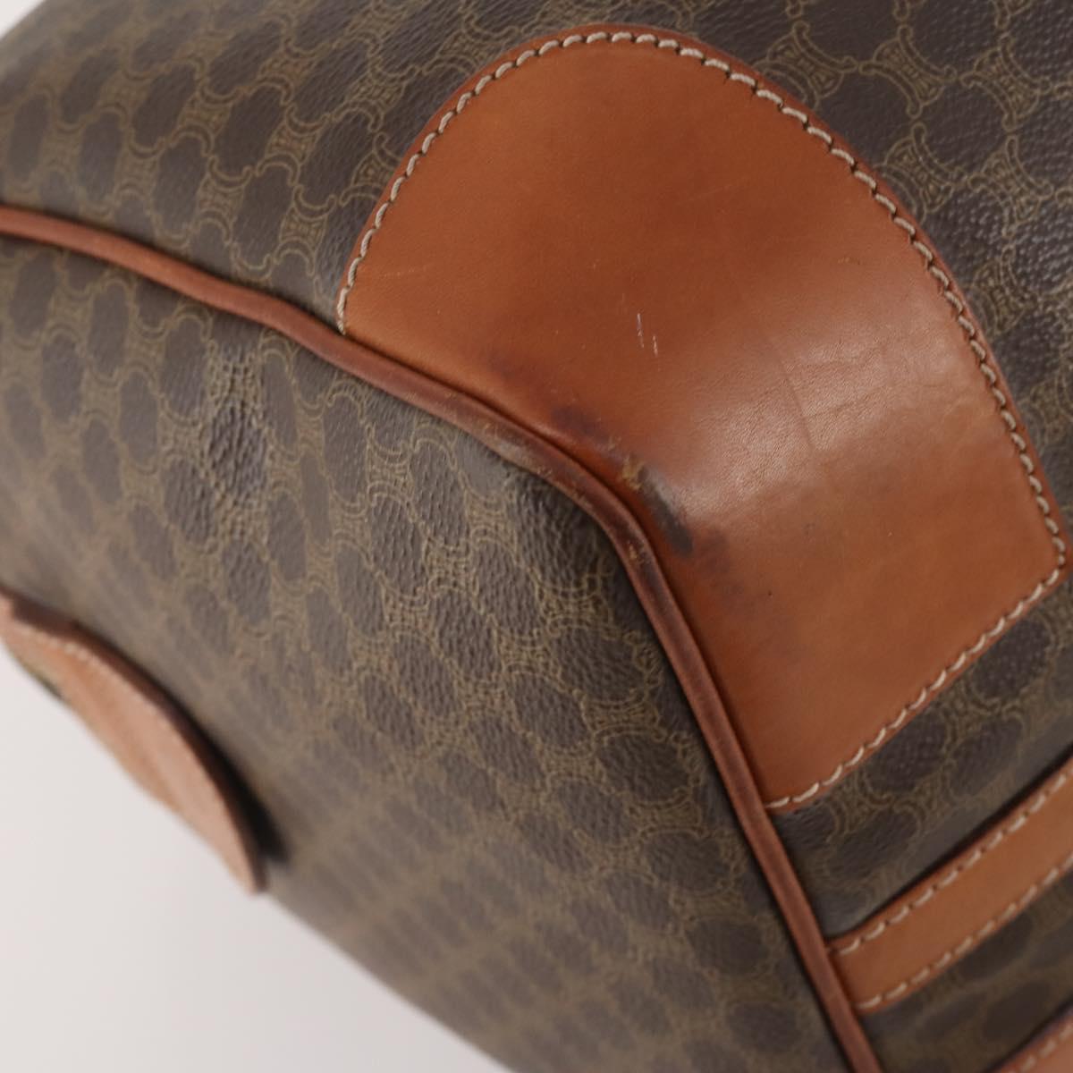 CELINE Macadam Canvas Boston Bag PVC Leather Brown Gold Auth YKZ108
