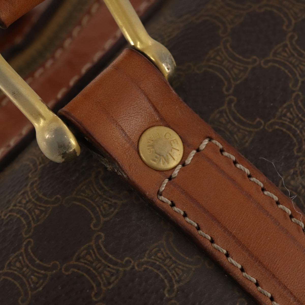 CELINE Macadam Canvas Boston Bag PVC Leather Brown Gold Auth YKZ108