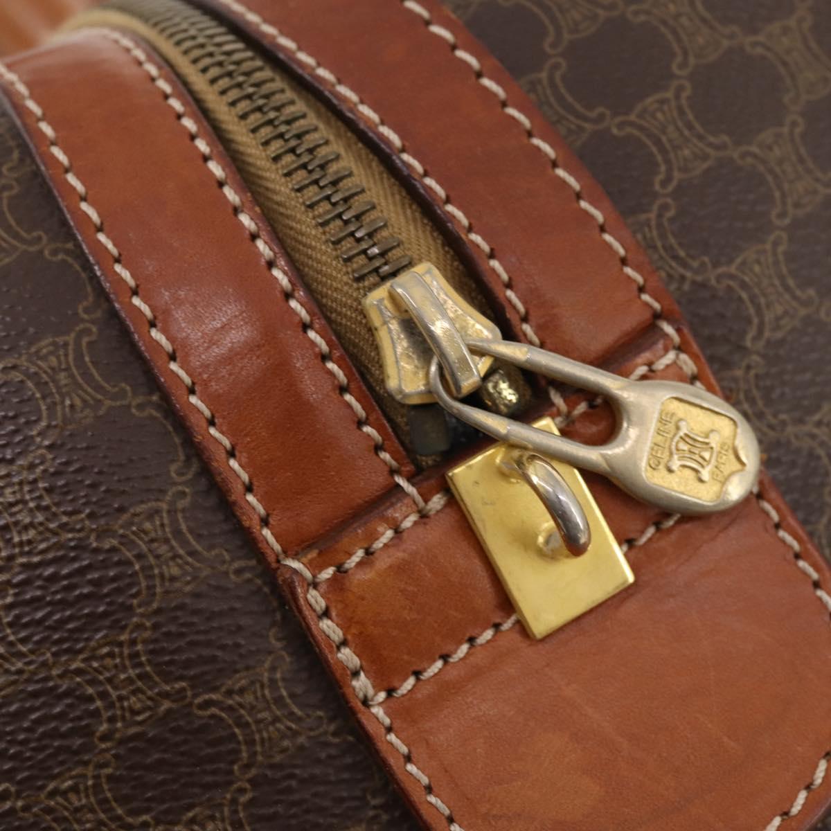 CELINE Macadam Canvas Boston Bag PVC Leather Brown Gold Auth YKZ108