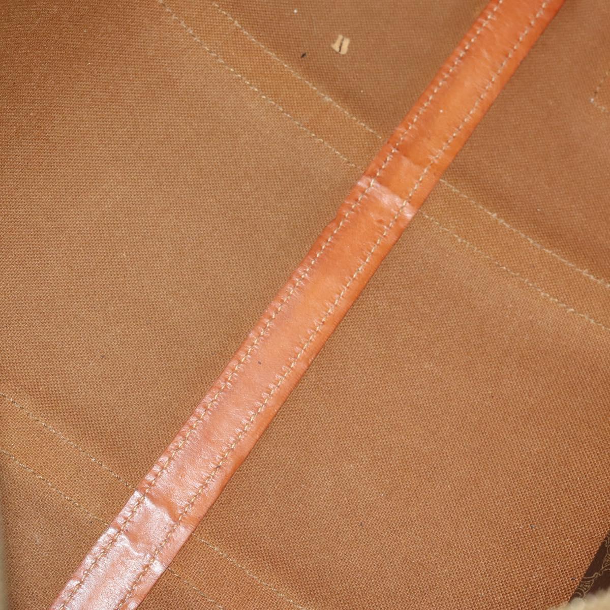 CELINE Macadam Canvas Boston Bag PVC Leather Brown Gold Auth YKZ108