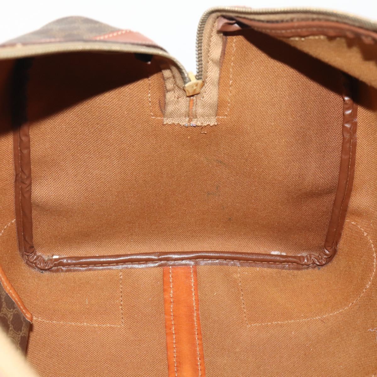 CELINE Macadam Canvas Boston Bag PVC Leather Brown Gold Auth YKZ108